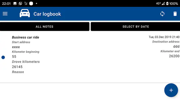 Car logbook App screenshot