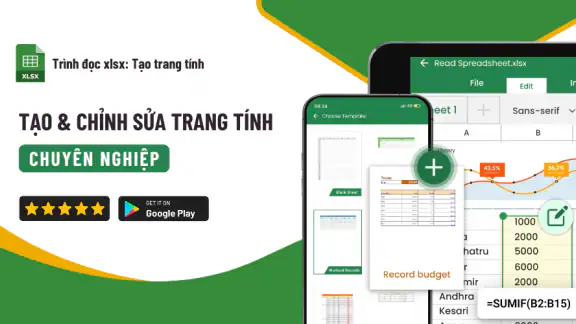 Trình đọc xlsx: Tạo trang tính screenshot