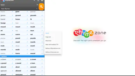 RhymeZone Rhyming Dictionary screenshot