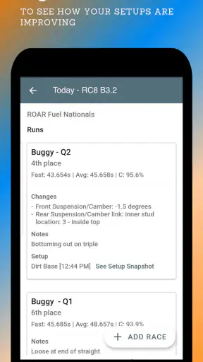 RC Setup App & Race Log screenshot