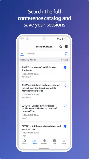 AWS Events screenshot