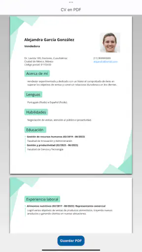 Crear CV Currículum Vítae PDF screenshot