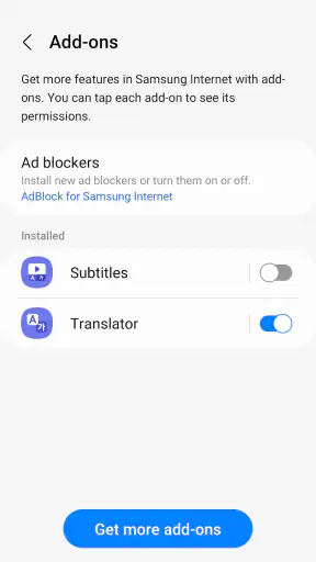Samsung Browser screenshot