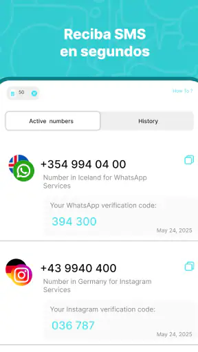 SimCode: Números virtuales SMS screenshot