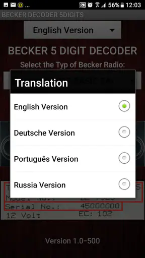 Becker 5Digit Radio Code screenshot