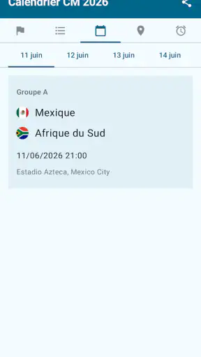 Calendrier Coupe du Monde 2026 screenshot