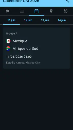 Calendrier Coupe du Monde 2026 screenshot