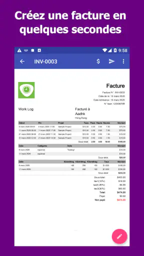 WorkLog: Feuille temps Facture screenshot