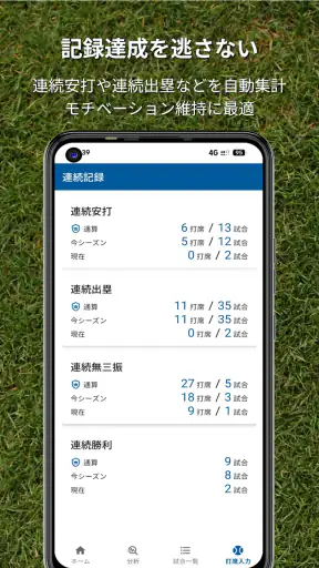 バッスタ！野球の打率・成績管理・詳細分析アプリ screenshot