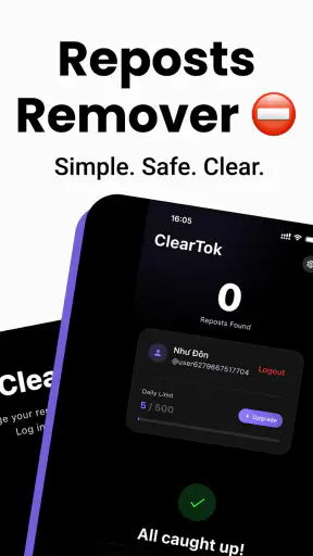 ClearTok: repost remover screenshot