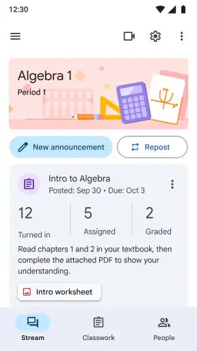 Google Classroom screenshot