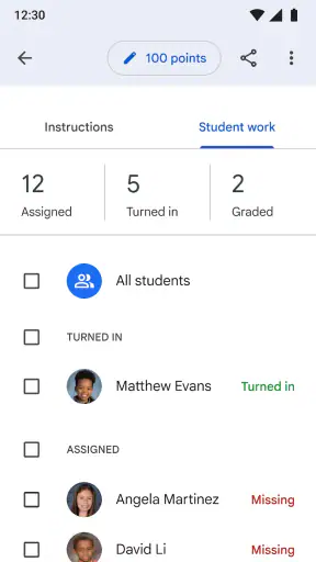 Google Classroom screenshot