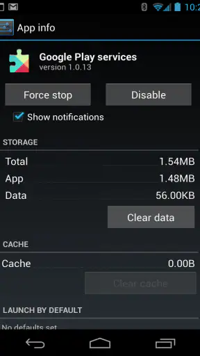 Google Play services screenshot