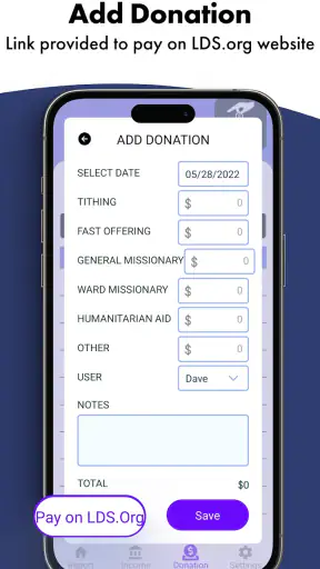 LDS Tithing Report screenshot