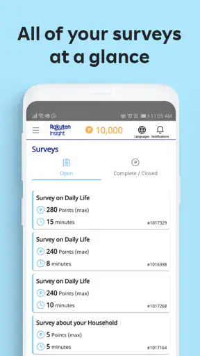 Rakuten Insight Surveys screenshot