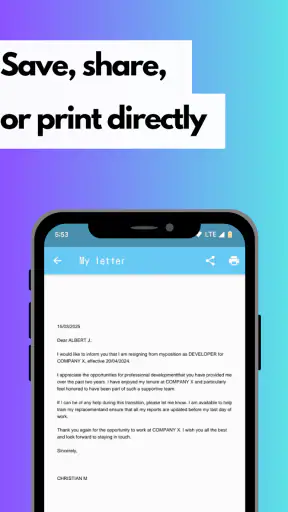 Resignation letter maker screenshot