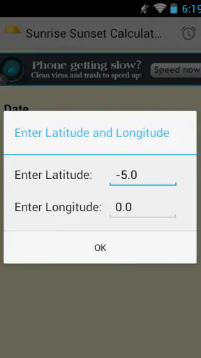Sunrise Sunset Calculator screenshot
