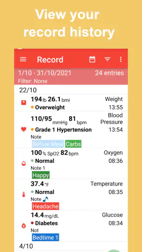 Vital Signs - Blood Pressure screenshot