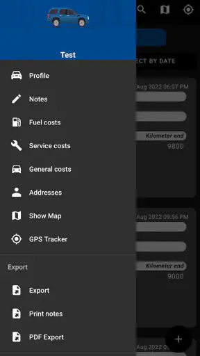 Car logbook App screenshot
