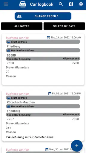 Car logbook App screenshot