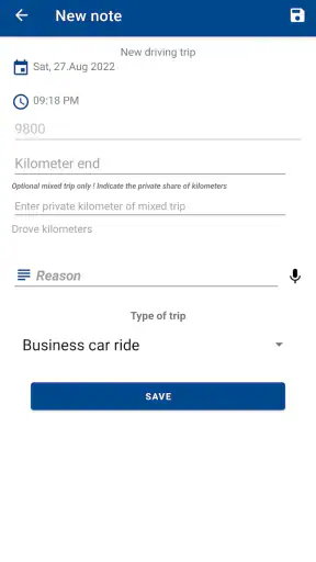 Car logbook App screenshot