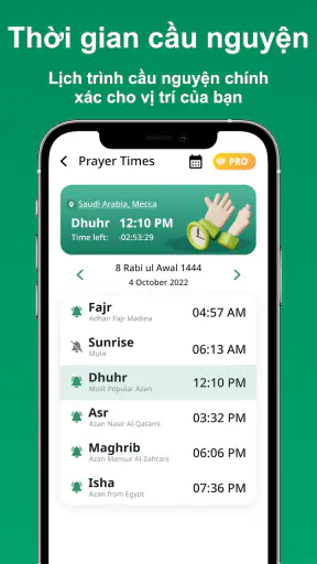 Giờ cầu nguyện, Azan, Qibla screenshot