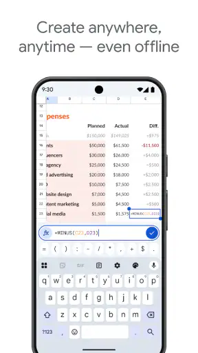 Google Trang tính screenshot