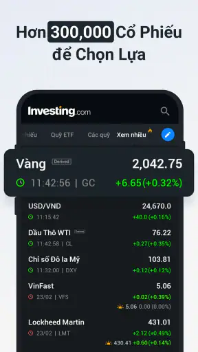 Investing.com chứng khoán, FX screenshot
