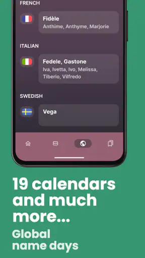 Name day calendar screenshot
