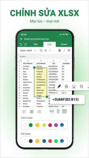 Trình đọc xlsx: Tạo trang tính screenshot