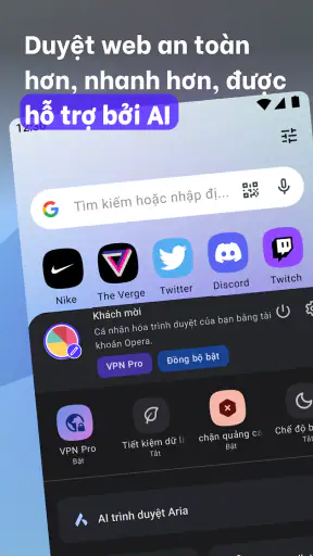 Trình duyệt Opera với VPN screenshot